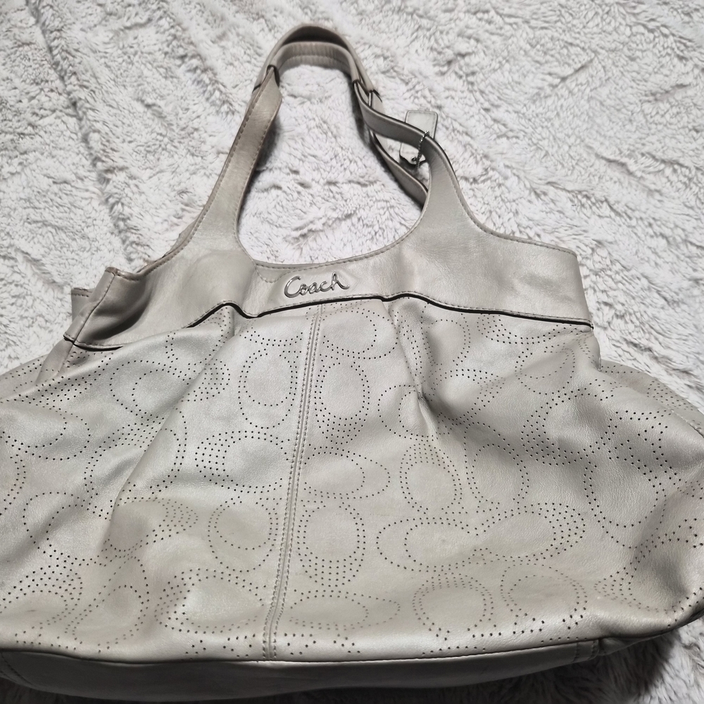 Coach Off-White Perforated Leather Shoulder Bag